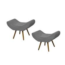 Conjunto 02 Puffs Banqueta Emília Em Suede Liso Cinza - DS Móveis