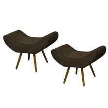 Conjunto 02 Puffs Banqueta Emília Em Suede Liso Marrom - DS Móveis