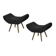 Conjunto 02 Puffs Banqueta Emília Em Suede Liso Preto - DS Móveis