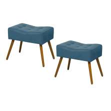 Conjunto 02 Puffs Banqueta Retangular Suede Liso Azul Royal - DS Móveis