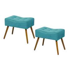 Conjunto 02 Puffs Banqueta Retangular Suede Liso Azul Turquesa - DS Móveis