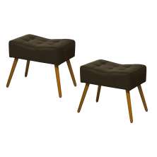 Conjunto 02 Puffs Banqueta Retangular Suede Liso Preto - DS Móveis