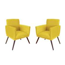 Conjunto 2 Poltronas Decorativa Nina Rodapé Suede Amarelo - DS Móveis