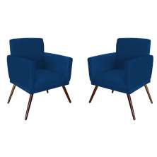 Conjunto 2 Poltronas Decorativa Nina Rodapé Suede Azul Marinho - DS Móveis