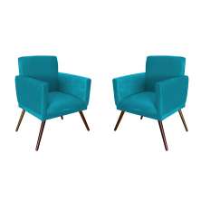 Conjunto 2 Poltronas Decorativa Nina Rodapé Suede Azul Turquesa - DS Móveis