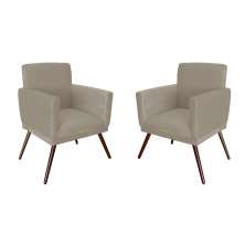 Conjunto 2 Poltronas Decorativa Nina Rodapé Suede Bege - DS Móveis