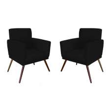Conjunto 2 Poltronas Decorativa Nina Rodapé Suede Preto - DS Móveis
