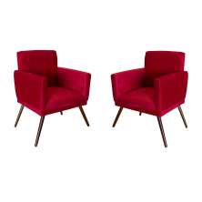 Conjunto 2 Poltronas Decorativa Nina Rodapé Suede Vermelho - DS Móveis