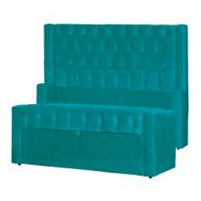 Conjunto Cabeçeira mais Calçadeira Baú Solteiro Emma Suede Azul Turquesa