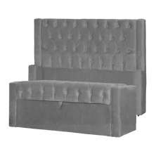 Conjunto Cabeçeira mais Calçadeira Baú Solteiro Emma Suede Cinza