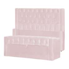 Conjunto Cabeçeira mais Calçadeira Baú Solteiro Emma Suede Rosa Bebê
