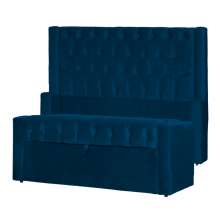 Conjunto Cabeceira e Calçadeira Baú Casal Emma Veludo Azul Marinho