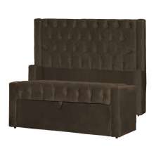 Conjunto Cabeceira e Calçadeira Baú Casal Emma Veludo Marrom