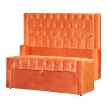 Conjunto Cabeceira e Calçadeira Baú Casal Emma Veludo Terracota