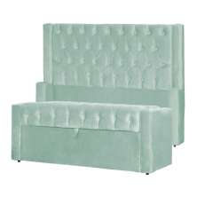 Conjunto Cabeceira e Calçadeira Baú Casal Queen Emma Veludo Acqua