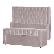 Conjunto Cabeceira e Calçadeira Baú Casal Queen Emma Veludo Rosê