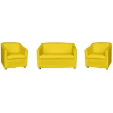 Kit 01 Namoradeira mais 02 Poltrona Decorativa Tilla Pés Cromados Suede Amarelo - DS Estofados