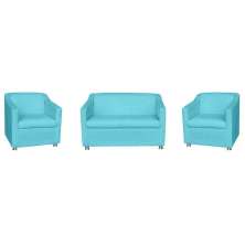Kit 01 Namoradeira mais 02 Poltrona Decorativa Tilla Pés Cromados Suede Azul Turquesa - DS Estofados