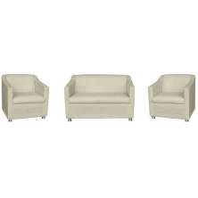Kit 01 Namoradeira mais 02 Poltrona Decorativa Tilla Pés Cromados Suede Bege - DS Estofados