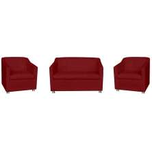 Kit 01 Namoradeira mais 02 Poltrona Decorativa Tilla Pés Cromados Suede Bordô - DS Estofados