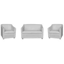 Kit 01 Namoradeira mais 02 Poltrona Decorativa Tilla Pés Cromados Suede Branco - DS Estofados