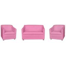 Kit 01 Namoradeira mais 02 Poltrona Decorativa Tilla Pés Cromados Suede Rosa - DS Estofados
