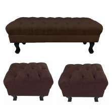 Kit 01 Puff Calçadeira Retrô 1,00 Metro Luis Xv Mais 02 Puffs 50X40 cm Capitonê Suede Marrom - DS Estofados