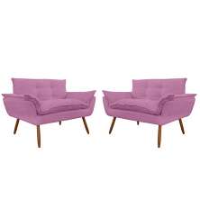 Kit 02 Namoradeira Poltrona Sofá decorativa 02 Lugares Opalla Pés Palito Rosa - DS Estofados