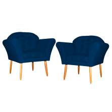 Kit 02 Poltronas Decorativa Amélia Pés Palito Suede Azul Marinho