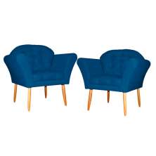 Kit 02 Poltronas Decorativa Amélia Pés Palito Suede Azul Royal