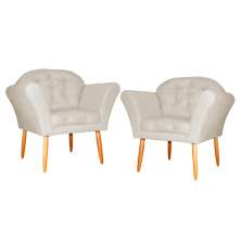 Kit 02 Poltronas Decorativa Amélia Pés Palito Suede Bege