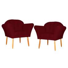 Kit 02 Poltronas Decorativa Amélia Pés Palito Suede Bordô