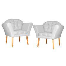 Kit 02 Poltronas Decorativa Amélia Pés Palito Suede Branco