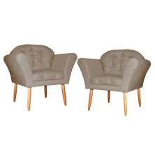 Kit 02 Poltronas Decorativa Amélia Pés Palito Suede Capuccino