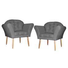 Kit 02 Poltronas Decorativa Amélia Pés Palito Suede Cinza