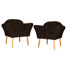 Kit 02 Poltronas Decorativa Amélia Pés Palito Suede Marrom