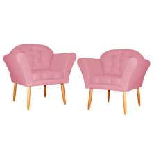 Kit 02 Poltronas Decorativa Amélia Pés Palito Suede Rosa