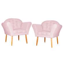 Kit 02 Poltronas Decorativa Amélia Pés Palito Suede Rosa Bebê
