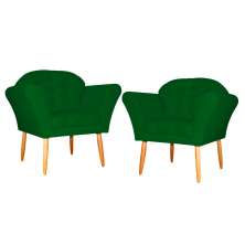 Kit 02 Poltronas Decorativa Amélia Pés Palito Suede Verde