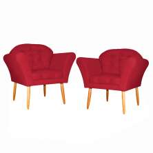 Kit 02 Poltronas Decorativa Amélia Pés Palito Suede Vermelho