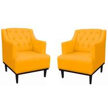 Kit 02 Poltronas Decorativa Clássica Capitonê Suede Amarelo - DS Móveis