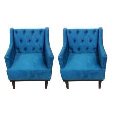 Kit 02 Poltronas Decorativa Clássica Capitonê Suede Azul Veludo - DS Móveis