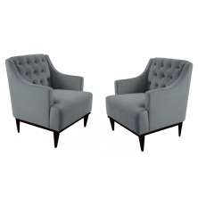 Kit 02 Poltronas Decorativa Clássica Capitonê Suede Cinza - DS Móveis