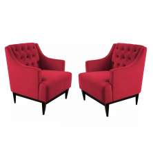 Kit 02 Poltronas Decorativa Clássica Capitonê Suede Vermelho - DS Móveis