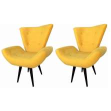 Kit 02 Poltronas Decorativa Emília Pés Tabaco Suede Amarelo - DS Móveis