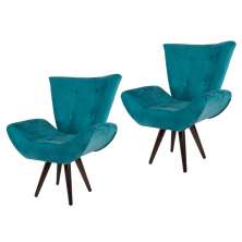 Kit 02 Poltronas Decorativa Emília Pés Tabaco Suede Azul Turquesa - DS Móveis