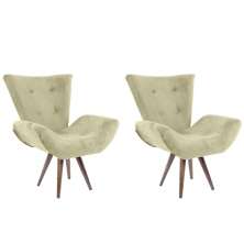 Kit 02 Poltronas Decorativa Emília Pés Tabaco Suede Bege - DS Móveis