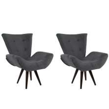 Kit 02 Poltronas Decorativa Emília Pés Tabaco Suede Cinza - DS Móveis