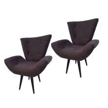 Kit 02 Poltronas Decorativa Emília Pés Tabaco Suede Marrom - DS Móveis