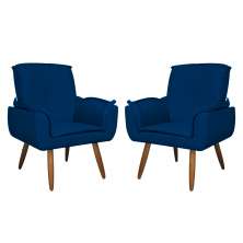 Kit 02 Poltronas Decorativa Emília Plus Suede Azul Marinho - Ds Móveis